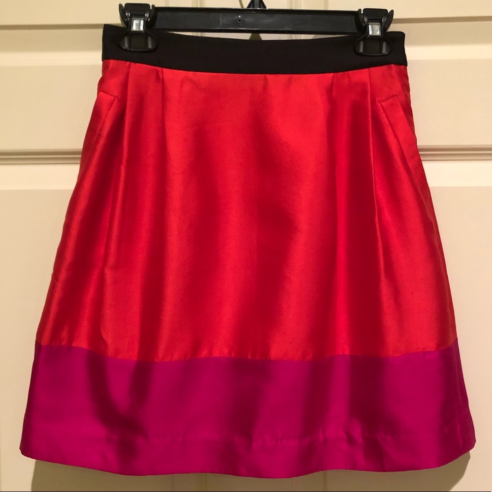 Kate Spade Valentine Pink Red Colorblock Skirt with Bow and Pockets